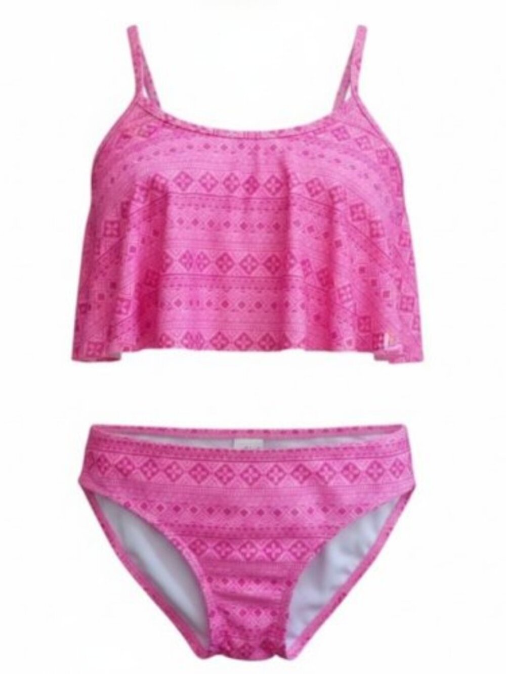 JOE BOXER Pink Print Ruffled Top Bikini Bathing Suit Girls Size 12
